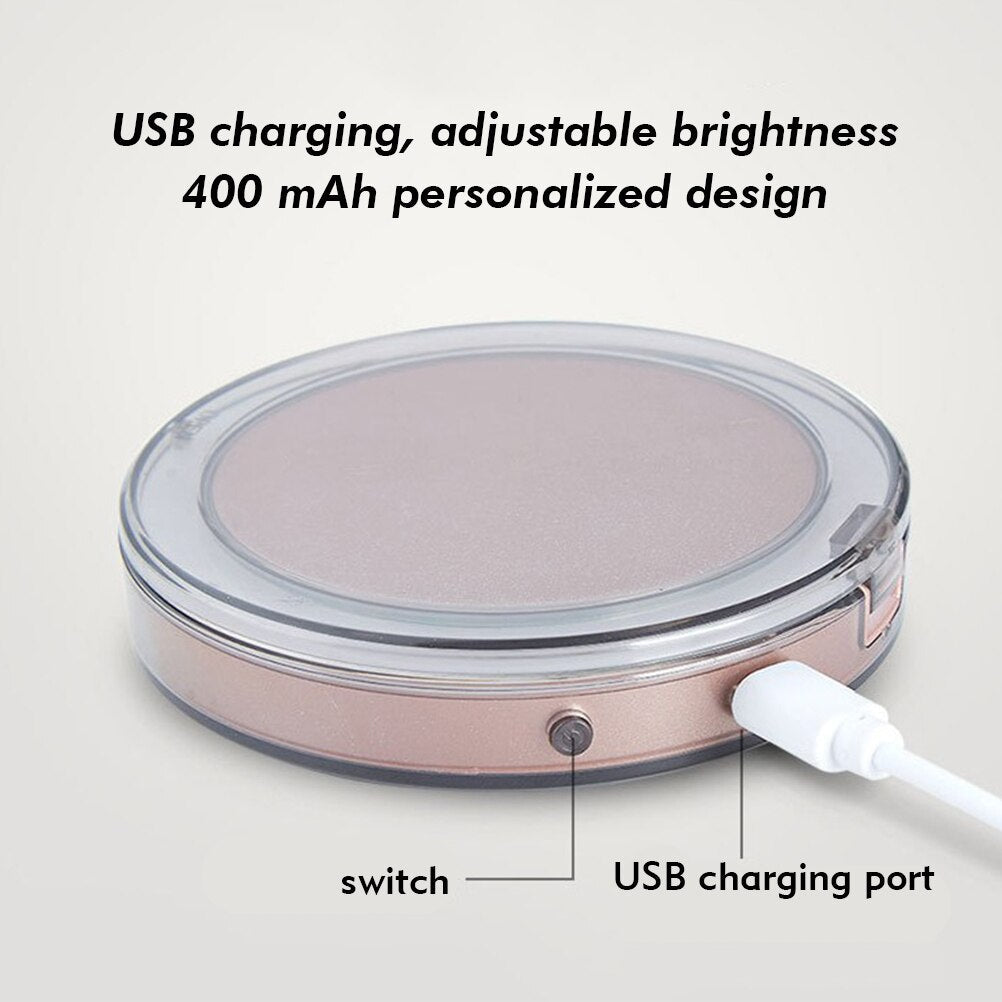 LED Lighted Vanity Travel Makeup Mirror Foldable Compact USB Charging Cosmetic Makeup Mirror Light Beauty Tools eprolo