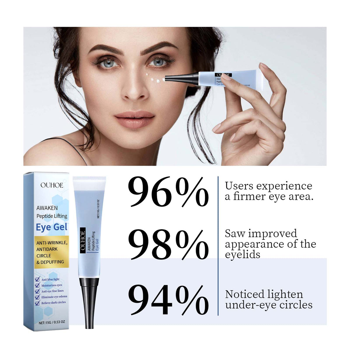 Ouhoe Firming Eye Gel, Anti-Wrinkle, Light Up Fine Lines And Dark Circles Under Eyes Firming And Hydrating Moisturizing Gel eprolo