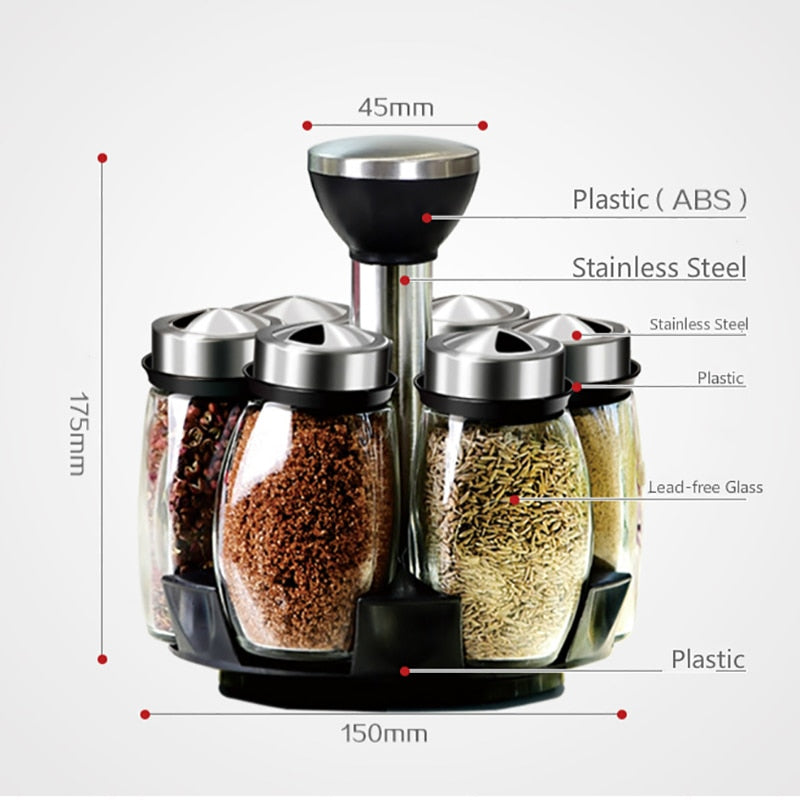 Rotating Cruet Condiment Seasoning Jars Set for Spices Pepper Sprays Bottles Salt Shakers Holder Kitchen Storage Rack Organizer eprolo