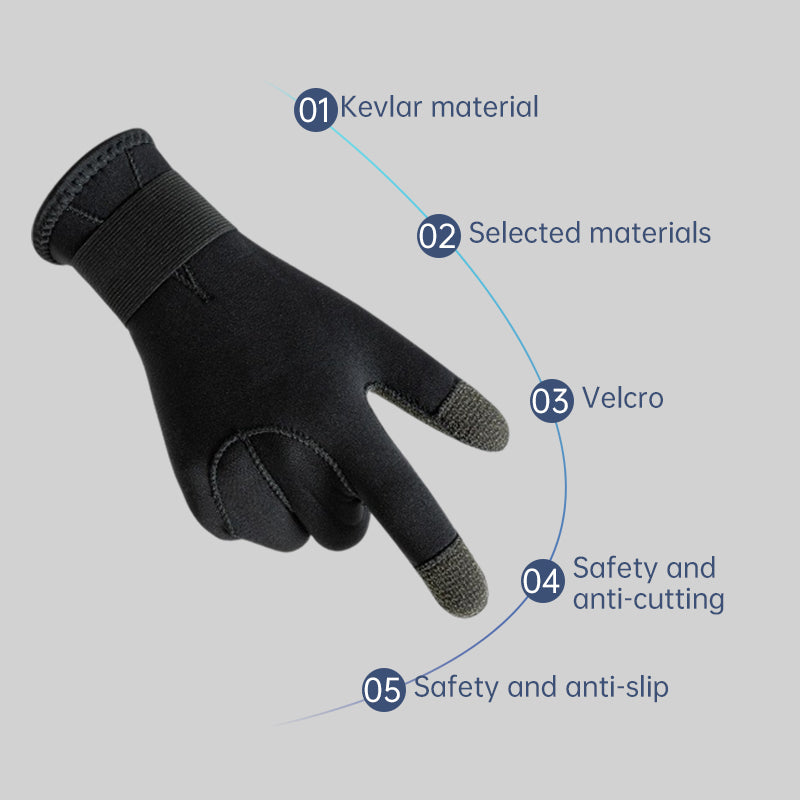 3/5mm Thick Kevlar Diving Gloves. Scratch-proof, for fish hunting, deep dive, spearfishing & skiing. - Smart Savvy