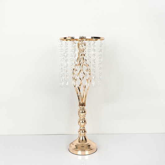 Wrought Iron Metal Flower Stand with Crystal Acrylic Beads Hanging Flower Arrangement, Gold-Plated Decoration for Wedding Tables - Smart Savvy