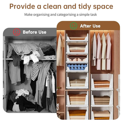 4 Pack Plastic Closet Organizer Bins, Stackable Foldable Storage Baskets with Slide-Out Rails for Clothes, Toys, T-Shirts eprolo
