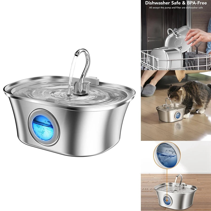 3.2L  Cat Water Fountain With Water Level Window,Stainless Steel Automatic Pet Water Fountain,Dog Water Dispenser Durable  USB eprolo