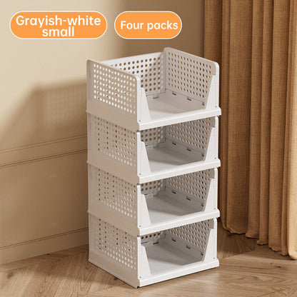 4 Pack Plastic Closet Organizer Bins, Stackable Foldable Storage Baskets with Slide-Out Rails for Clothes, Toys, T-Shirts eprolo