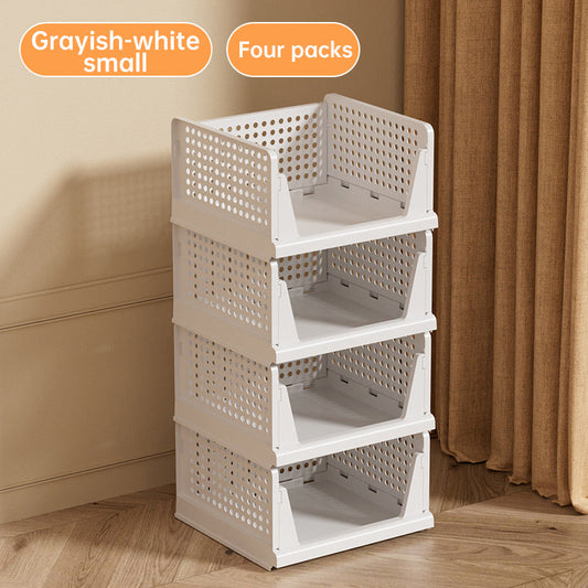 4 Pack Plastic Closet Organizer Bins, Stackable Foldable Storage Baskets with Slide-Out Rails for Clothes, Toys, T-Shirts eprolo