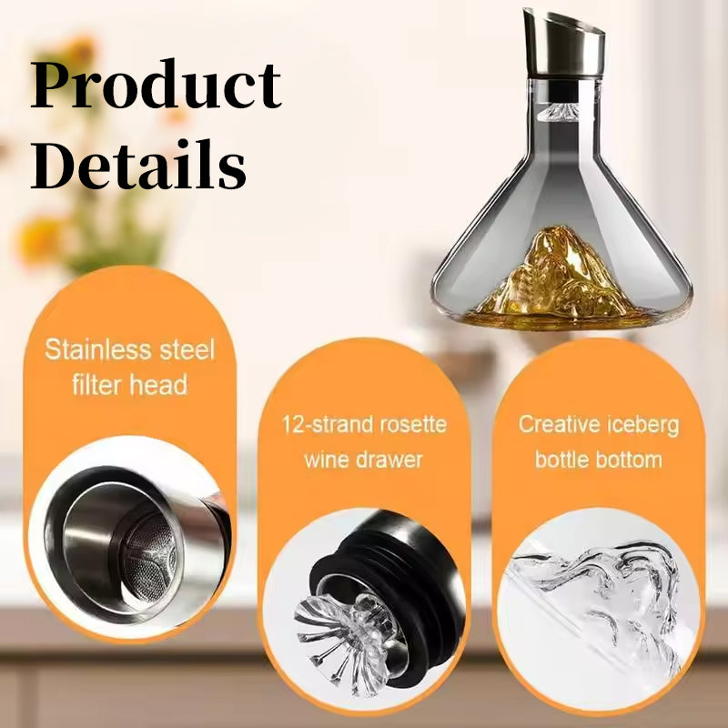 1500ML Hand - blown Crystal Wine Decanter with Built - in Aerator Pourer, ideal for red wine. - Smart Savvy