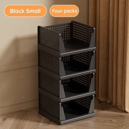 4 Pack Plastic Closet Organizer Bins, Stackable Foldable Storage Baskets with Slide-Out Rails for Clothes, Toys, T-Shirts eprolo