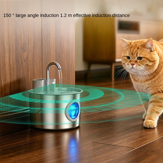 Smart Stainless Steel Cat Water Dispenser, Wireless Sensor, No Plug-in, Automatic Circulation, Large Capacity Pet Water Fountain eprolo