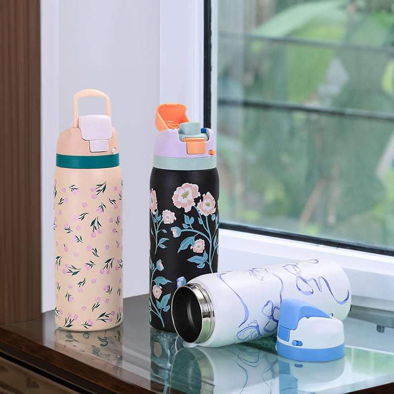 Fashionable Stainless Steel Insulated Bottle with Cartoon Patterns, Large-Capacity Jump Cup, Ideal for Outdoor Sports. - Smart Savvy