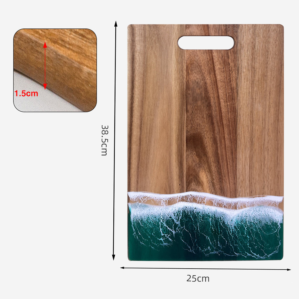 Wood Cutting Board Resin Blue green Wave Pattern eprolo