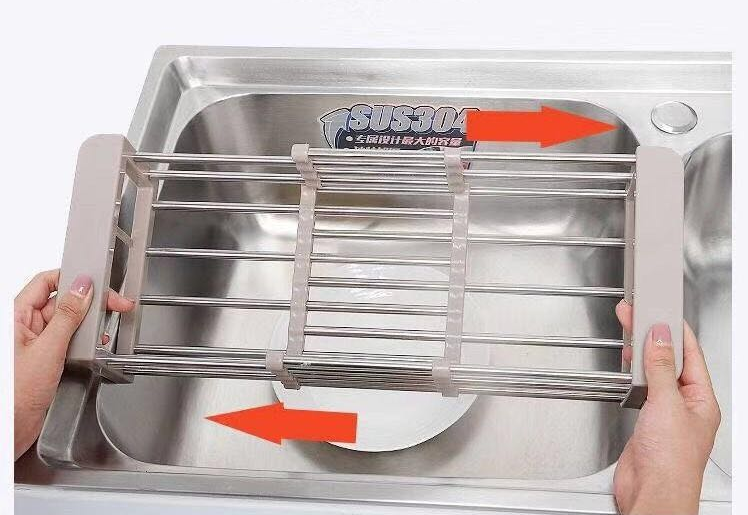 Stainless Steel Adjustable Telescopic Kitchen Over Sink Dish Drying Rack Insert Storage Organizer Fruit Vegetable Tray Drainer eprolo