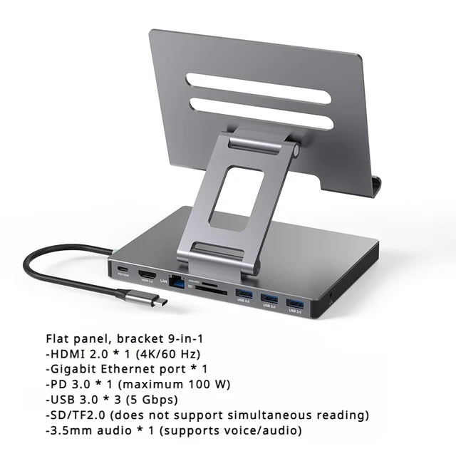 4K/60Hz Gigabit Ethernet Port USB 3.0 Splitter Hub Converter Flat Panel Rotary Stand Type-c Docking Station eprolo