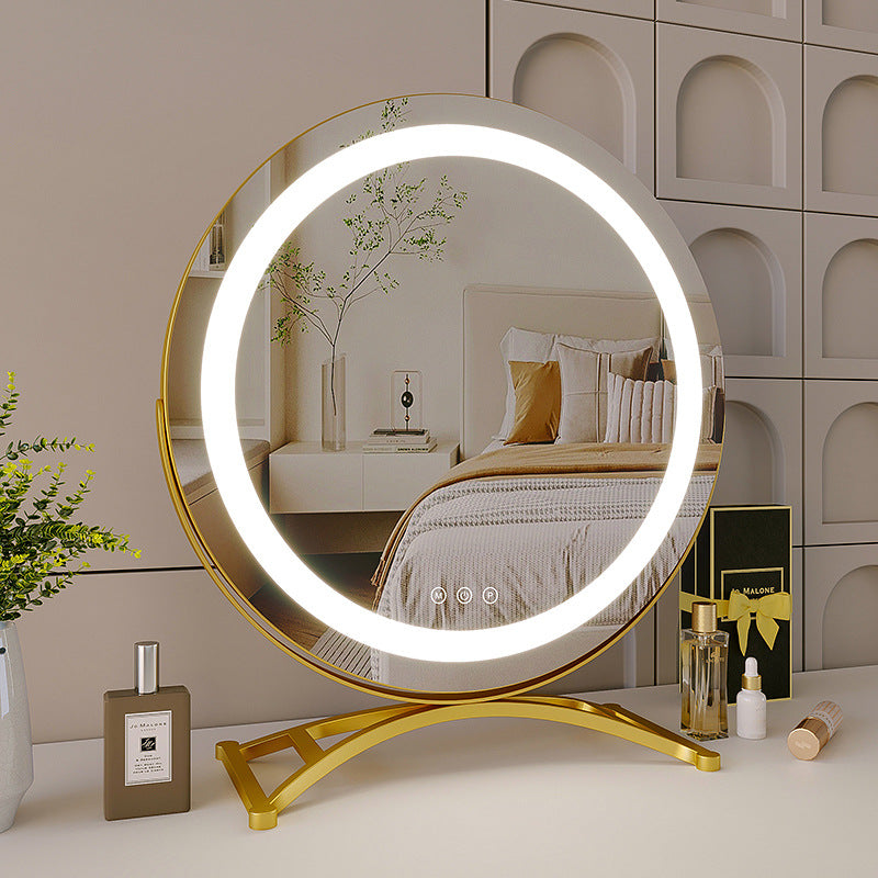 Round black dressing table makeup mirror desktop LED light eprolo