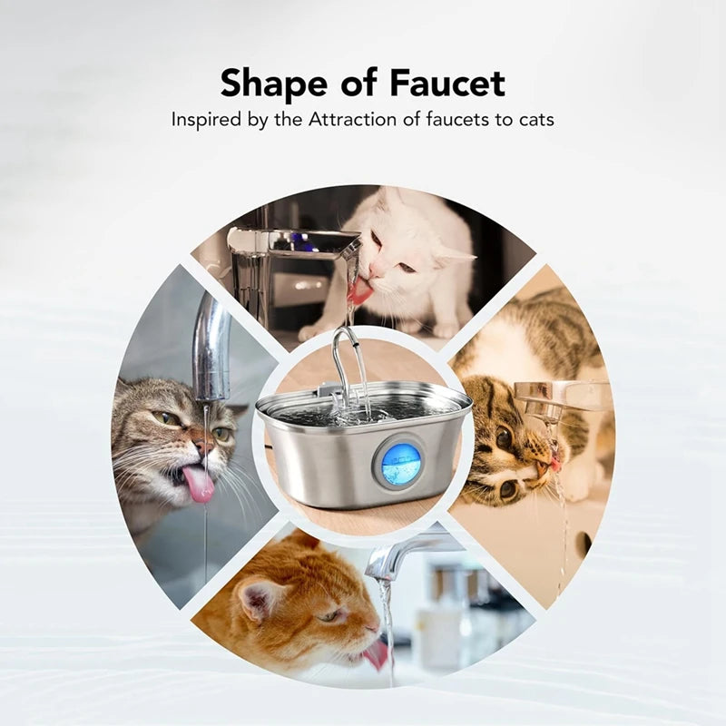3.2L  Cat Water Fountain With Water Level Window,Stainless Steel Automatic Pet Water Fountain,Dog Water Dispenser Durable  USB eprolo