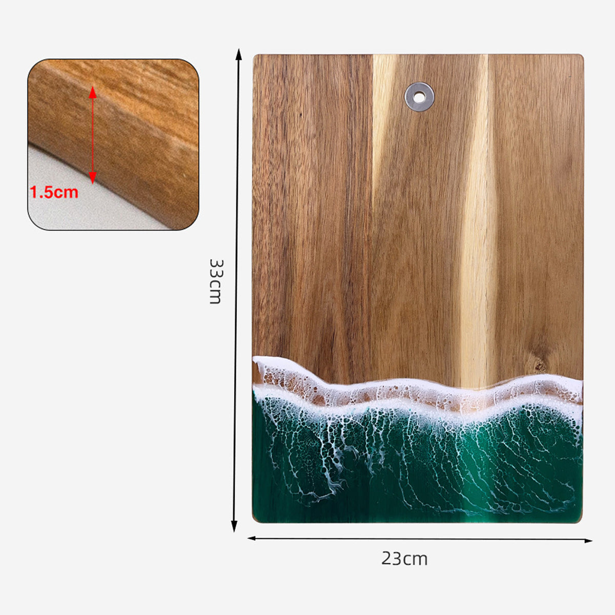 Wood Cutting Board Resin Blue green Wave Pattern eprolo