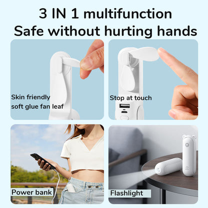 Portable Fan Mini Handheld Fan USB  Recharge Hand Held Small Pocket Fan with Power Bank Flashlight Feature eprolo