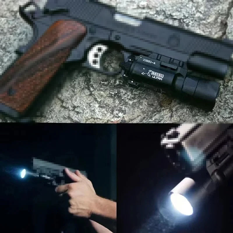Tactica Flashlight X300-B/X300U-B/XU35: metal pistol gun strobe LED lights for 20mm rails, ideal for airsoft and hunting. - Smart Savvy