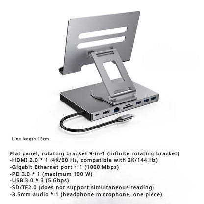 4K/60Hz Gigabit Ethernet Port USB 3.0 Splitter Hub Converter Flat Panel Rotary Stand Type-c Docking Station eprolo
