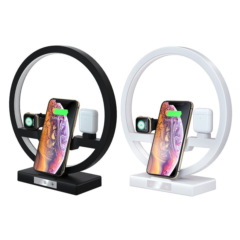 3 IN 1 QI Fast Wireless Charger Dock for iPhone 11 Pro Max for Apple Watch iWatch 1 2 3 4 5 Airpods Charger Holder LED Lamp eprolo