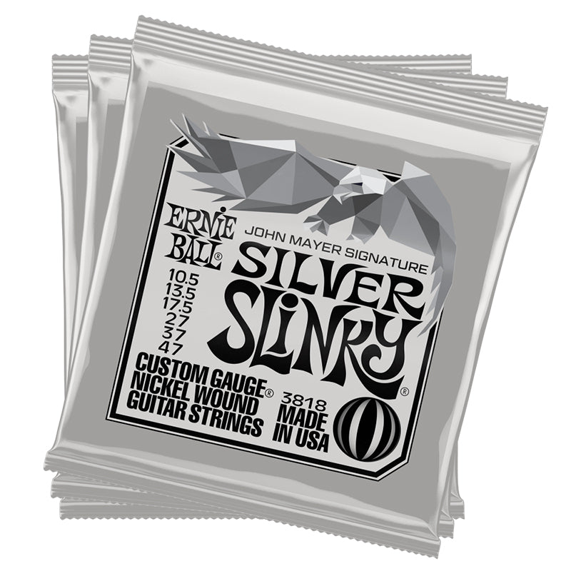 Ernie Ball John Mayer Silver Slinky Nickel Wound Electric Guitar Strings 3-Pack Tin - 10.5-47 Gauge - Smart Savvy