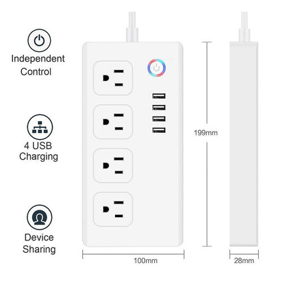 Smart Power Strip,WiFi Power Bar Multiple Outlet Extension Cord with 4 USB and 4 Individual Controlled AC Plugs by Tuya eprolo