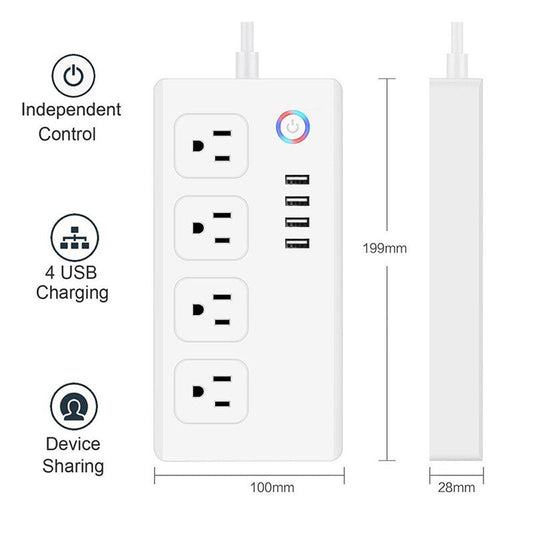 Smart Power Strip,WiFi Power Bar Multiple Outlet Extension Cord with 4 USB and 4 Individual Controlled AC Plugs by Tuya eprolo