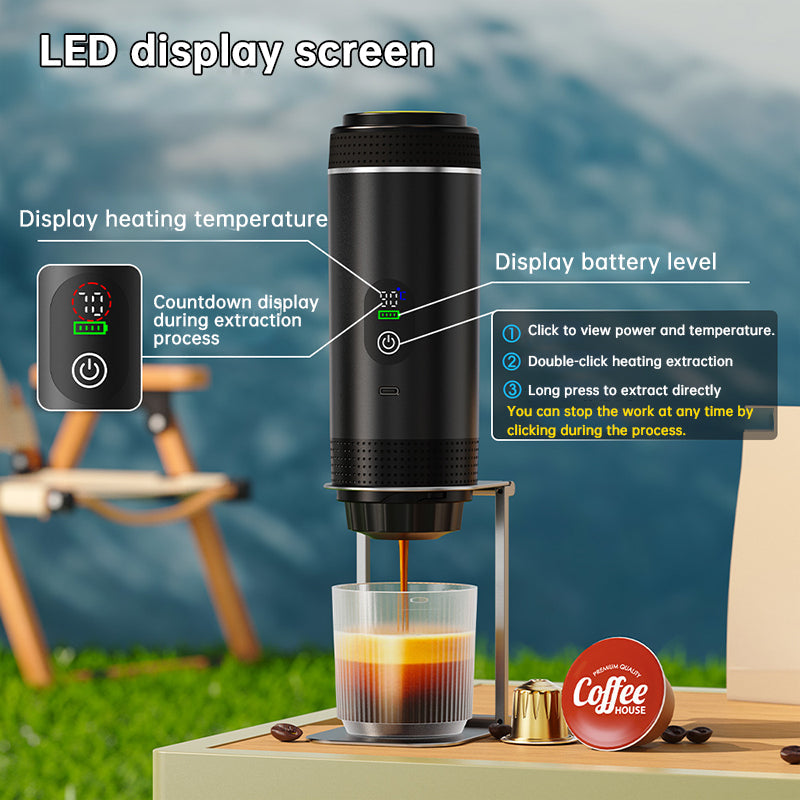 Portable Espresso Machine w/ Digital Display – 3-in-1 Capsule & Ground Coffee Maker for Travel, Camping & Office eprolo