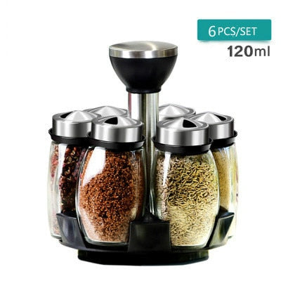 Rotating Cruet Condiment Seasoning Jars Set for Spices Pepper Sprays Bottles Salt Shakers Holder Kitchen Storage Rack Organizer eprolo