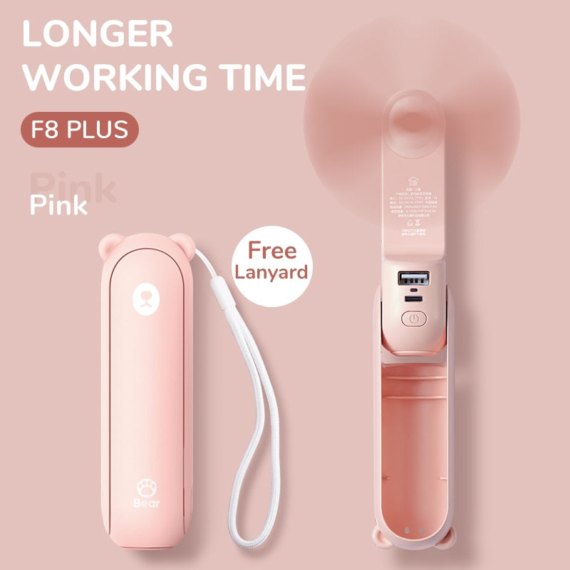 Portable Fan Mini Handheld Fan USB  Recharge Hand Held Small Pocket Fan with Power Bank Flashlight Feature eprolo
