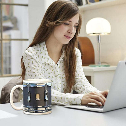 Vintage Drum Mug, 11oz. Black & White, Funny Ceramic Mug. Ideal Cool Gift for Drummers and Musicians. - Smart Savvy