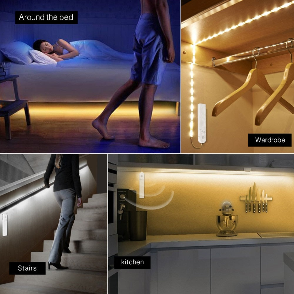 Motion Sensor LED Lights For Kitchen LED Under Cabinet Light Bedside Stairs Wardrobe Night Security Lamp Battery Power Lamp eprolo
