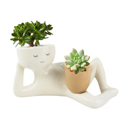 Funny Resin Succulent Pot: Relaxing - pose Figure with Pot Planter, Drainage Hole, Ideal for Succulents and Cacti - Smart Savvy