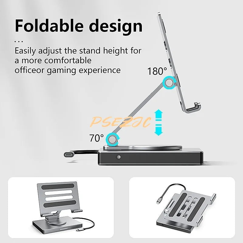 4K/60Hz Gigabit Ethernet Port USB 3.0 Splitter Hub Converter Flat Panel Rotary Stand Type-c Docking Station eprolo