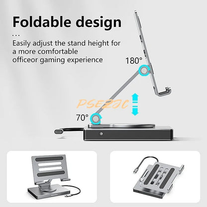 4K/60Hz Gigabit Ethernet Port USB 3.0 Splitter Hub Converter Flat Panel Rotary Stand Type-c Docking Station eprolo