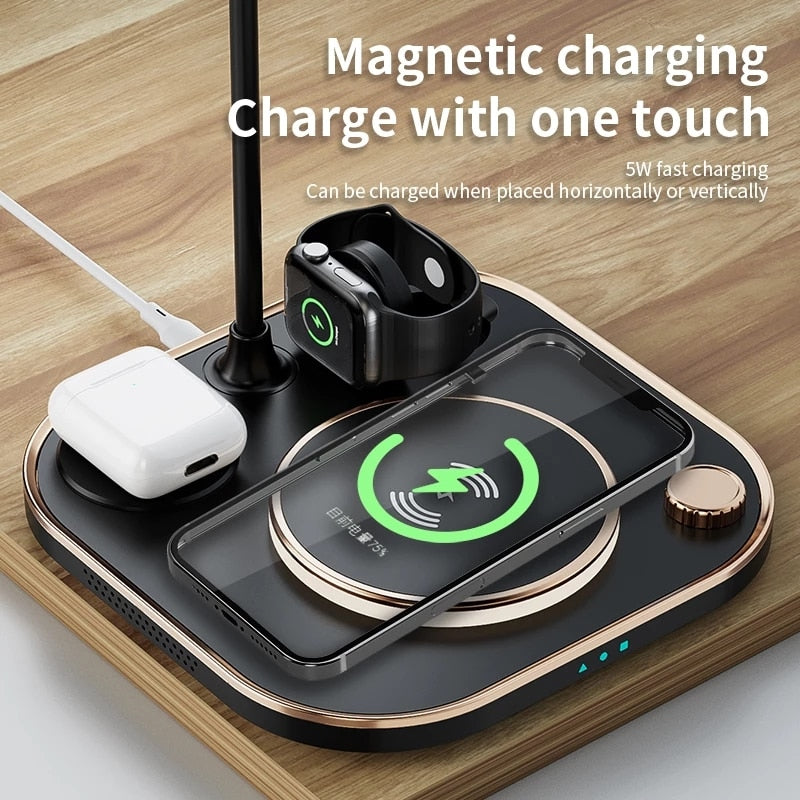15w Fast 3 In 1 Wireless Charging for IPhone Phone Watch Earphone Modern Led Office Desk Lamp Wireless Charger Lamp eprolo