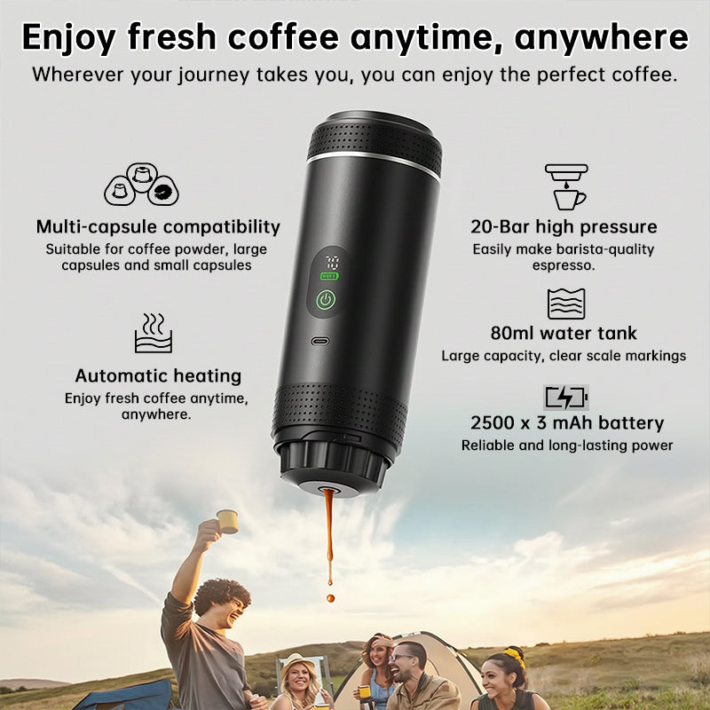 Portable Espresso Machine w/ Digital Display – 3-in-1 Capsule & Ground Coffee Maker for Travel, Camping & Office eprolo