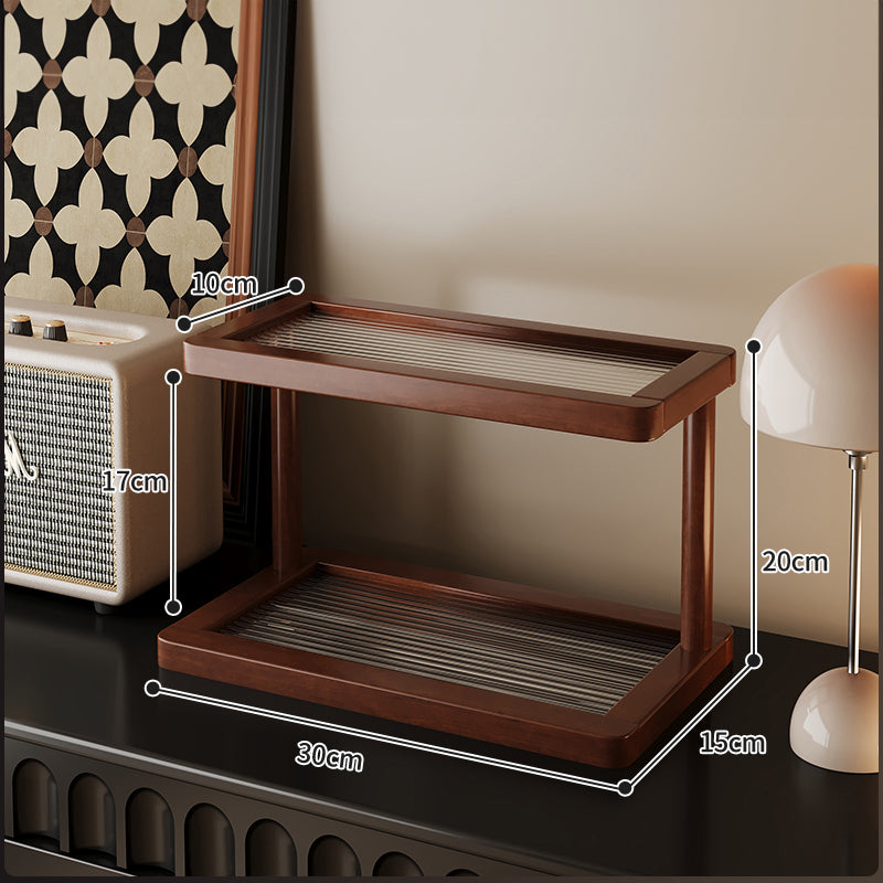 2-Tier Bamboo Spice & Cosmetic Organizer with Acrylic Base, Countertop Storage for Small Spaces eprolo