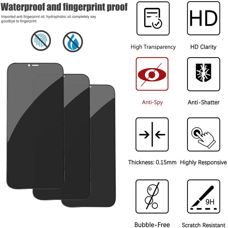 Tempered Glass Privacy Screen Protector with Lens Film for iPhone 14 13 12 11 16 Pro eprolo