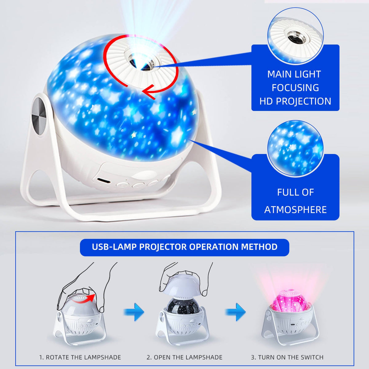 Star Planetarium 7 in 1 360 Adjustable with Planets Nebulae Moon for Kids Room Decor Night Light Ambiance Galaxy Projector eprolo