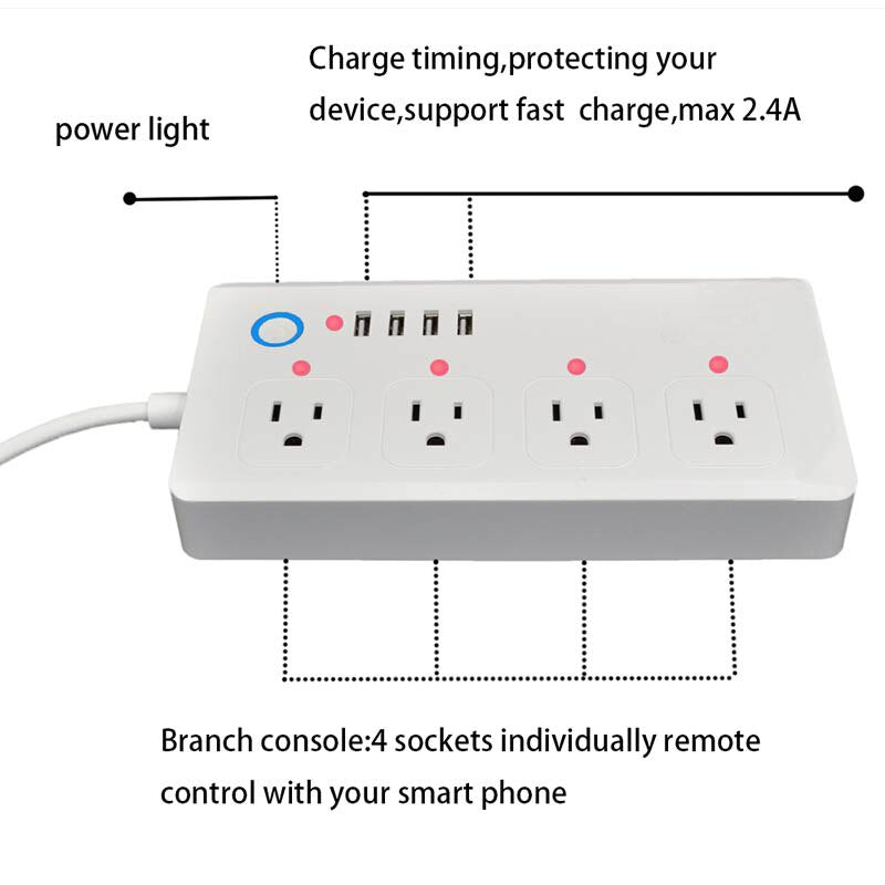 Smart Power Strip,WiFi Power Bar Multiple Outlet Extension Cord with 4 USB and 4 Individual Controlled AC Plugs by Tuya eprolo