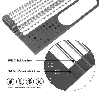 Dish Drainer Over Sink For Kitchen Organizer Multi-Use Roll-up Drying Foldable Rack  Fruit Vegetable Meat Mat eprolo