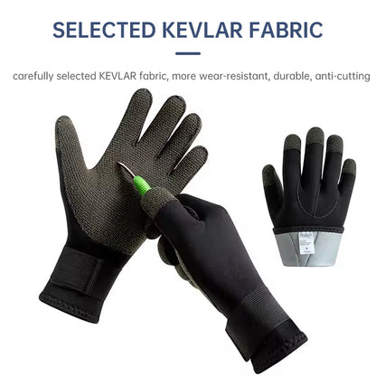 3/5mm Thick Kevlar Diving Gloves. Scratch-proof, for fish hunting, deep dive, spearfishing & skiing. - Smart Savvy