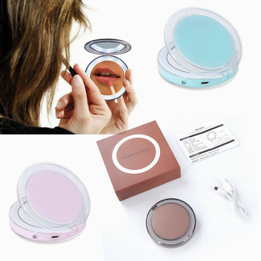 LED Lighted Mini Makeup Mirror 3X Magnifying Compact Travel Portable Sensing Lighting Touch Screen Makeup Mirror eprolo