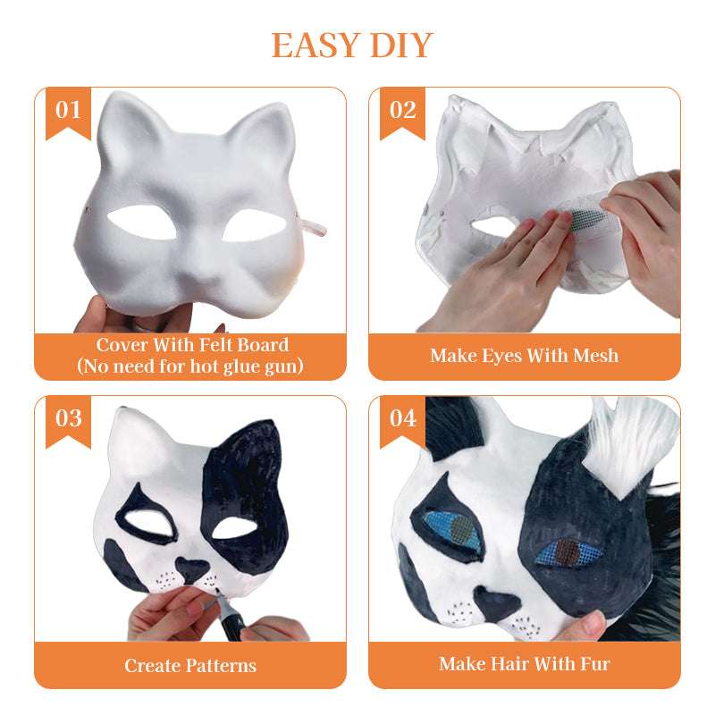 6 Sets Therian Mask Kit. Half-face paper blank masks, hand-painted cat. For DIY, masquerade, cosplay, Christmas gifts. Create un - Smart Savvy