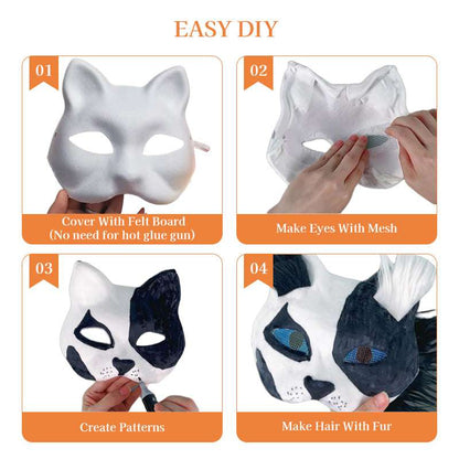 6 Sets Therian Mask Kit. Half-face paper blank masks, hand-painted cat. For DIY, masquerade, cosplay, Christmas gifts. Create un - Smart Savvy