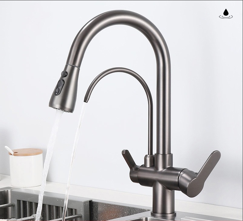 Antique brass three in one pure water direct drinking faucet, kitchen sink, pull-out faucet, hot and cold eprolo