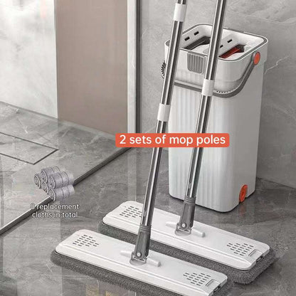 A 33cm Home Floor Cleaning Set: Hand Free Flat Mop & Bucket, 360° Rotating, Washable Microfiber, Lazy Cleaning Tool. - Smart Savvy