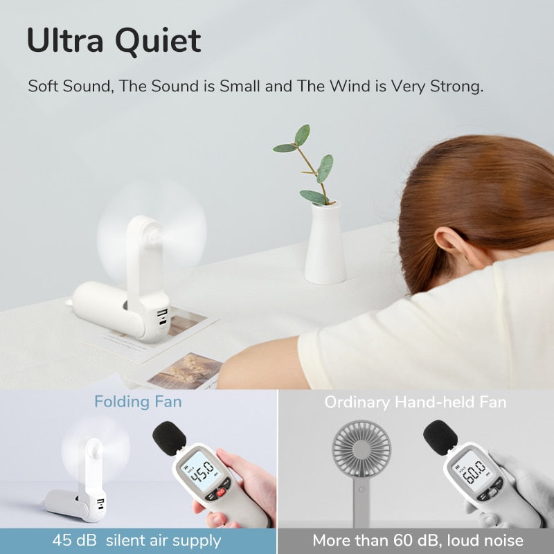 Portable Fan Mini Handheld Fan USB  Recharge Hand Held Small Pocket Fan with Power Bank Flashlight Feature eprolo