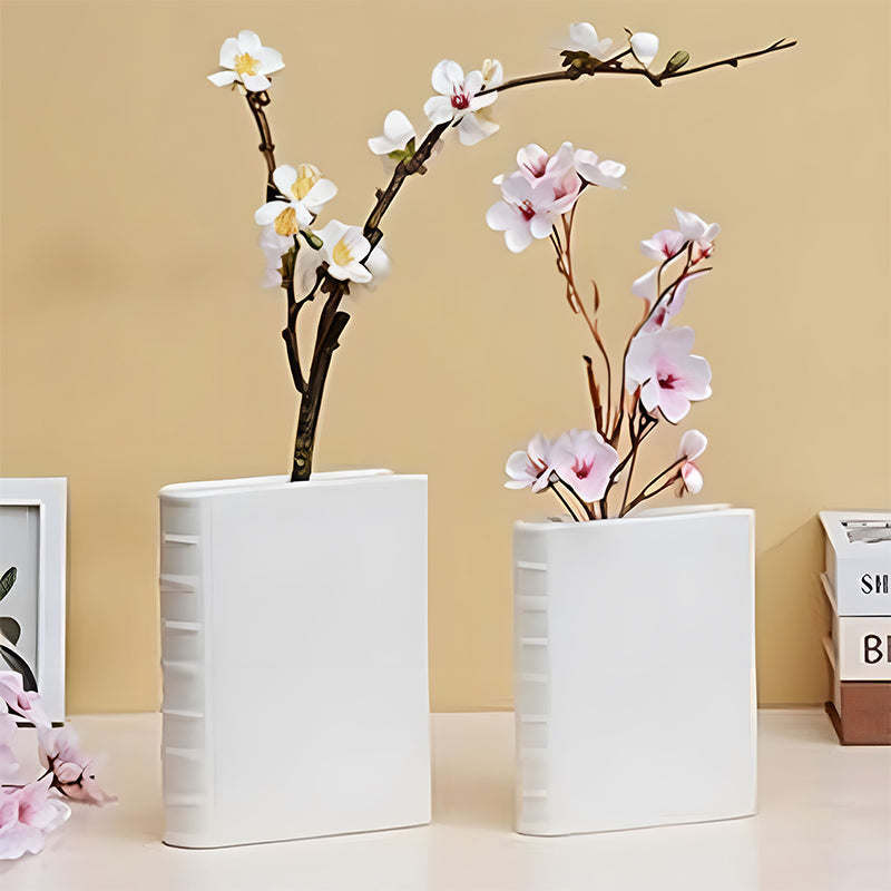 Book Vase - Ceramic, Cute & for Home Decor, with Flower & Shelf Options - Smart Savvy