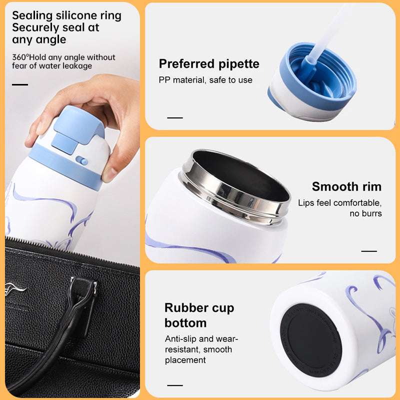 Fashionable Stainless Steel Insulated Bottle with Cartoon Patterns, Large-Capacity Jump Cup, Ideal for Outdoor Sports. - Smart Savvy